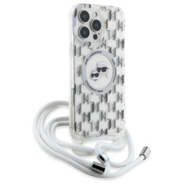 Karl Lagerfeld IML Crossbody Monogram Karl & Choupette Head MagSafe dėklas, skirtas iPhone 16 Pro – skaidrus