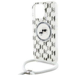 Karl Lagerfeld IML Crossbody Monogram Karl & Choupette Head MagSafe dėklas, skirtas iPhone 16 Pro – skaidrus
