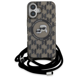 Karl Lagerfeld IML Crossbody Monogram Karl & Choupette Head MagSafe dėklas, skirtas iPhone 16 - juodas