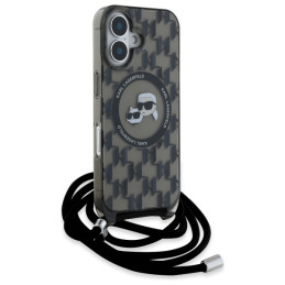 Karl Lagerfeld IML Crossbody Monogram Karl & Choupette Head MagSafe dėklas, skirtas iPhone 16 - juodas