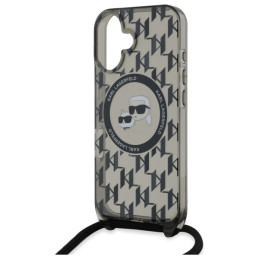 Karl Lagerfeld IML Crossbody Monogram Karl & Choupette Head MagSafe dėklas, skirtas iPhone 16 - juodas