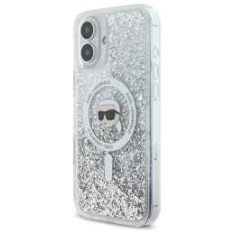 Karl Lagerfeld Liquid Glitter Karl Head Magsafe dėklas iPhone 16 - skaidrus