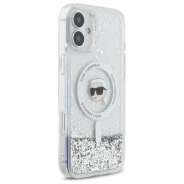 Karl Lagerfeld Liquid Glitter Karl Head Magsafe dėklas iPhone 16 - skaidrus