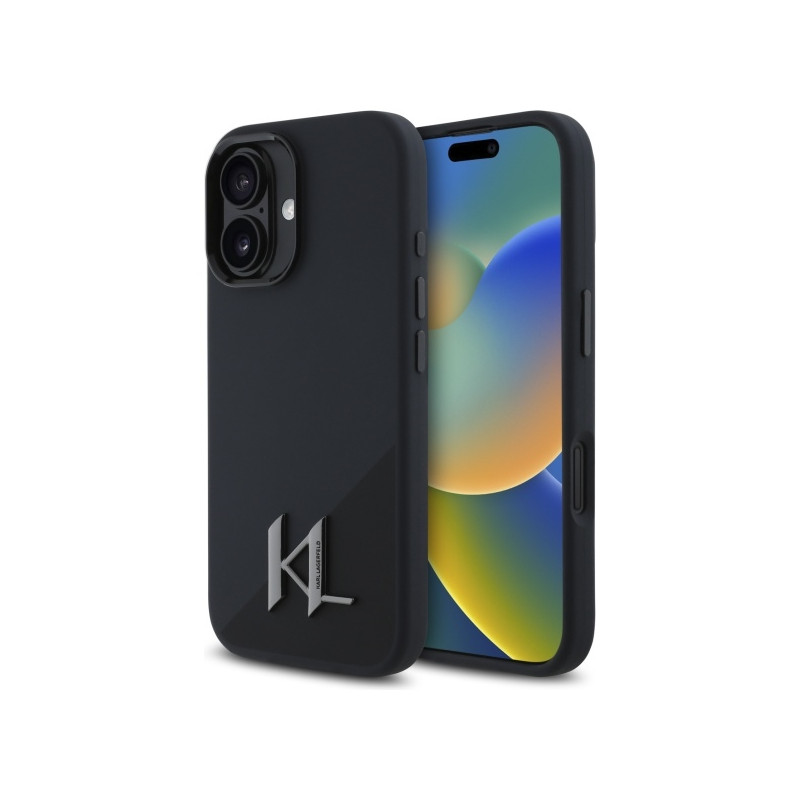 Karl Lagerfeld Silicone Shadow Metal Initial MagSafe dėklas iPhone 16 - juodas