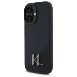 Karl Lagerfeld Silicone Shadow Metal Initial MagSafe dėklas iPhone 16 - juodas