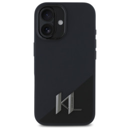 Karl Lagerfeld Silicone Shadow Metal Initial MagSafe dėklas iPhone 16 - juodas