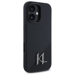 Karl Lagerfeld Silicone Shadow Metal Initial MagSafe dėklas iPhone 16 - juodas