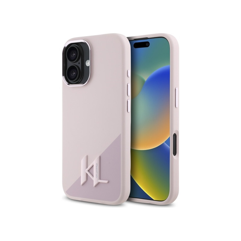 Karl Lagerfeld Silicone Shadow Metal Initial MagSafe dėklas iPhone 16 - rožinis