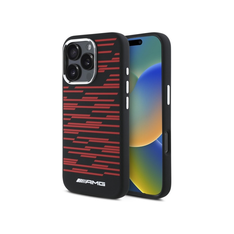 AMG Silicone Graphics MagSafe dėklas iPhone 16 Pro - juodas