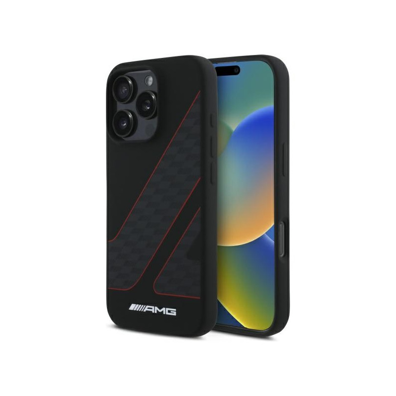 AMG Checkered Flag Pattern MagSafe dėklas iPhone 16 Pro - juodas