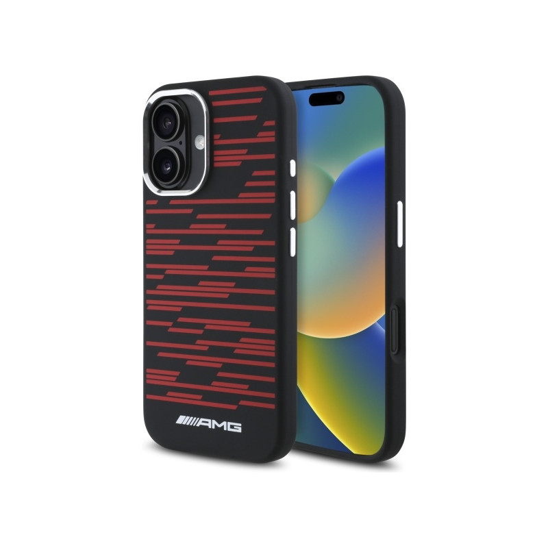 AMG Silicone Graphics MagSafe dėklas iPhone 16 - juodas