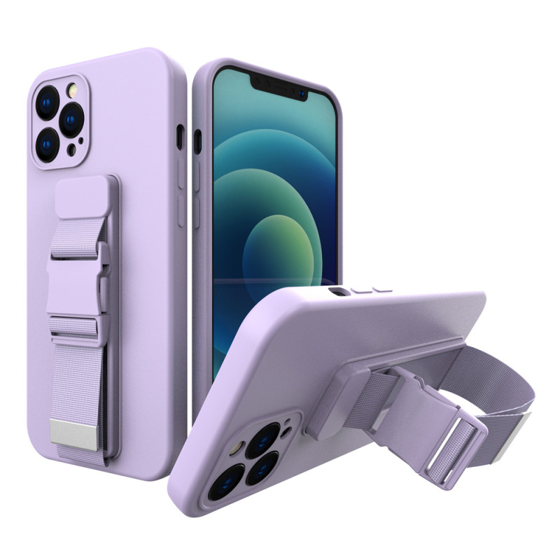 Virvės dėklas, gelio dėklas su dirželiu, grandinės rankinė, dirželis iPhone 12 Pro Max violetinė