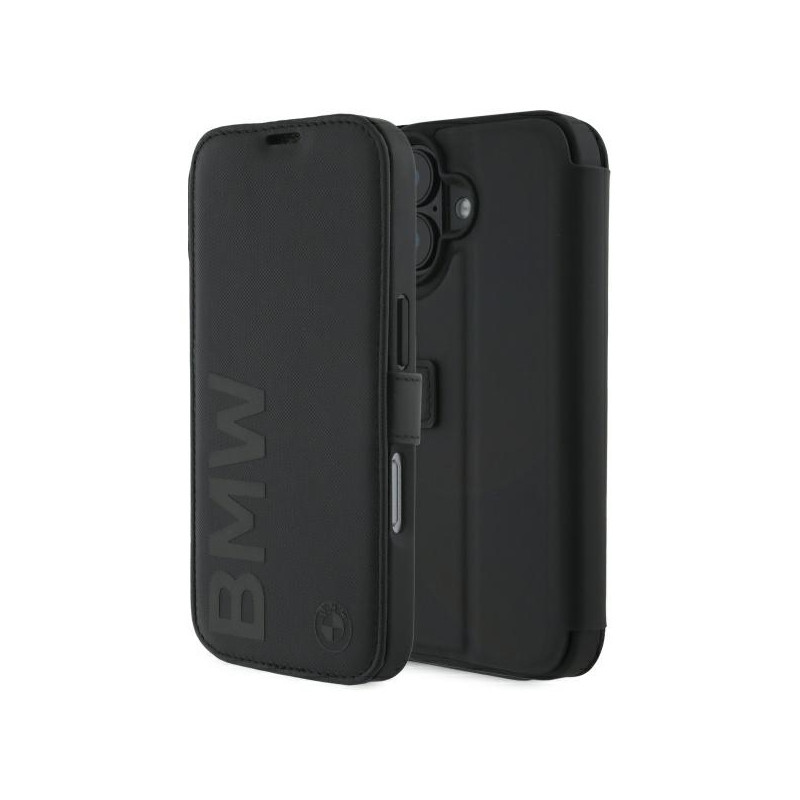 BMW Signature Leather Wordmark dėklas iPhone 16 - juodas