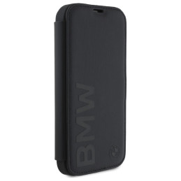 BMW Signature Leather Wordmark dėklas iPhone 16 - juodas
