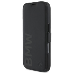 BMW Signature Leather Wordmark dėklas, skirtas iPhone 16 Pro Max - juodas