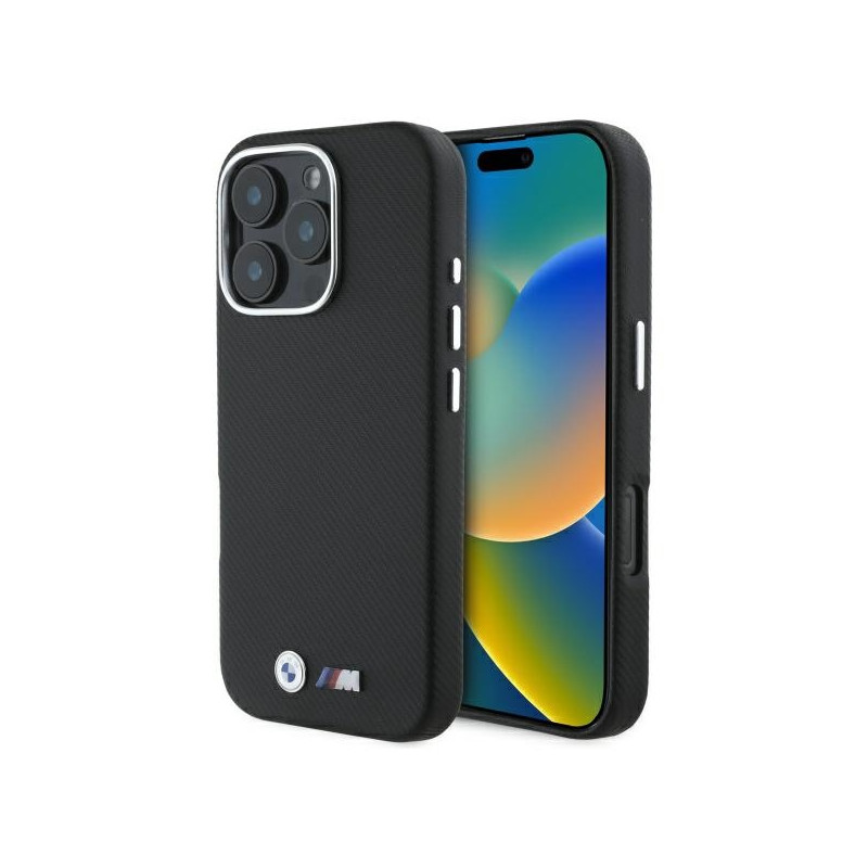 BMW M Edition Kevlar apvyniotas metalinis dėklas iPhone 16 Pro - juodas