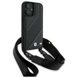 BMW M Edition Carbon Stripe & Strap dėklas iPhone 16 Plus - juodas
