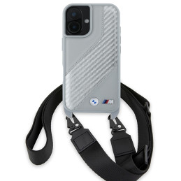 BMW M Edition Carbon Stripe & Strap dėklas iPhone 16 - pilkas