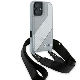 BMW M Edition Carbon Stripe & Strap dėklas iPhone 16 - pilkas