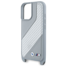 BMW M Edition Carbon Stripe & Strap dėklas iPhone 16 - pilkas