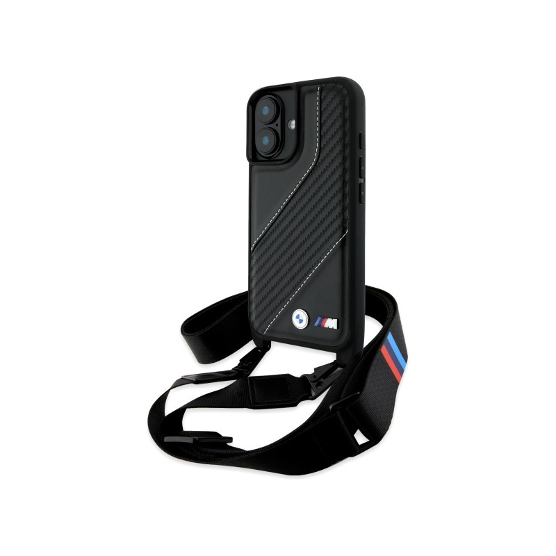 BMW M Edition Carbon Stripe & Strap dėklas iPhone 16 - juodas