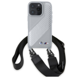 BMW M Edition Carbon Stripe & Strap dėklas iPhone 16 Pro Max - pilkas
