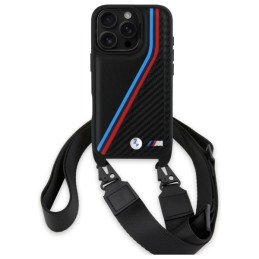 BMW M Edition Carbon Tricolor Lines & Strap dėklas iPhone 16 Pro Max - juodas
