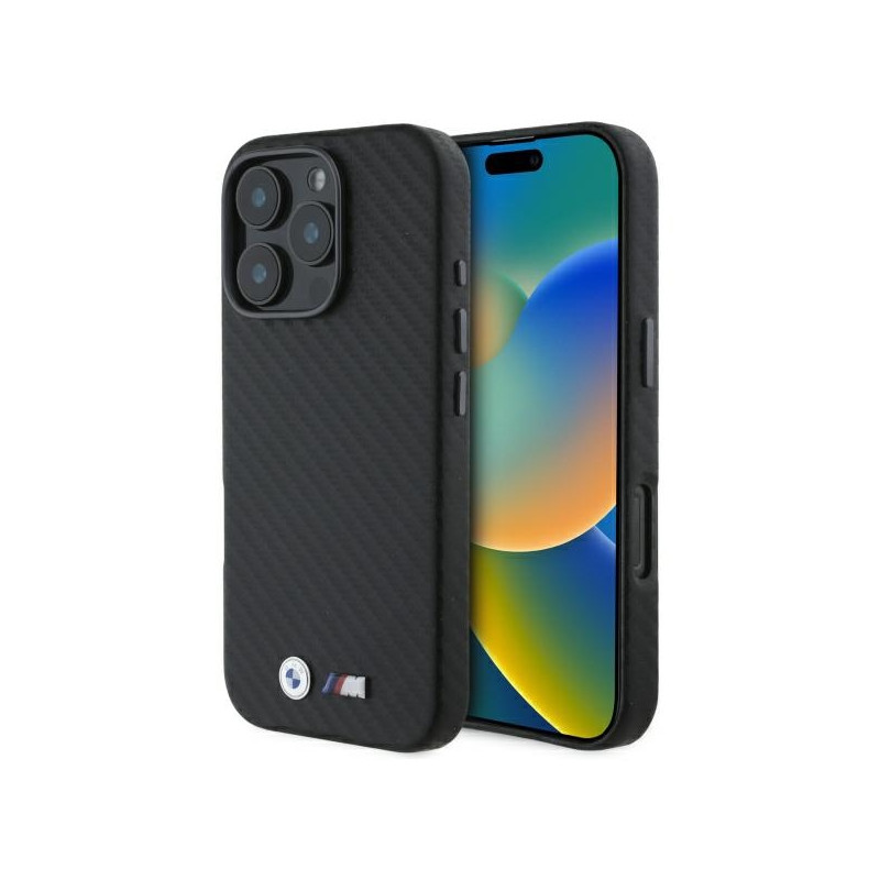 BMW Carbon Wrapped Metal dėklas iPhone 16 Pro Max - juodas