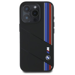 BMW Silicone Cut Tricolor Lines MagSafe dėklas iPhone 16 Pro - juodas