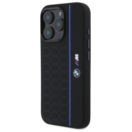 BMW Silicone Hexagon Blue Line MagSafe dėklas iPhone 16 Pro - juodas