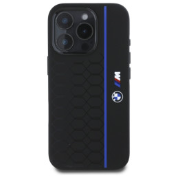 BMW Silicone Hexagon Blue Line MagSafe dėklas iPhone 16 Pro - juodas