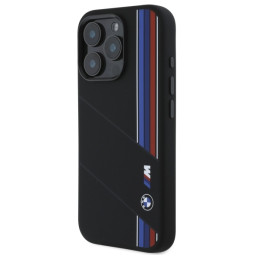BMW Silicone Cut Tricolor Lines MagSafe dėklas iPhone 16 Pro Max - juodas