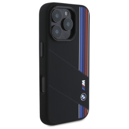 BMW Silicone Cut Tricolor Lines MagSafe dėklas iPhone 16 Pro Max - juodas