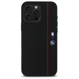 BMW Silicone Hexagon Red Line MagSafe dėklas iPhone 16 Pro Max - juodas