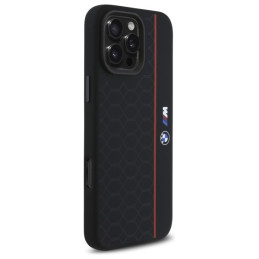 BMW Silicone Hexagon Red Line MagSafe dėklas iPhone 16 Pro Max - juodas