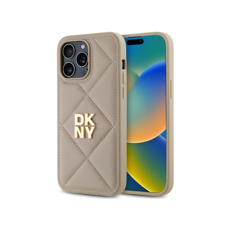 DKNY Quilted Stack Logo dėklas, skirtas iPhone 14 Pro Max - smėlio spalvos