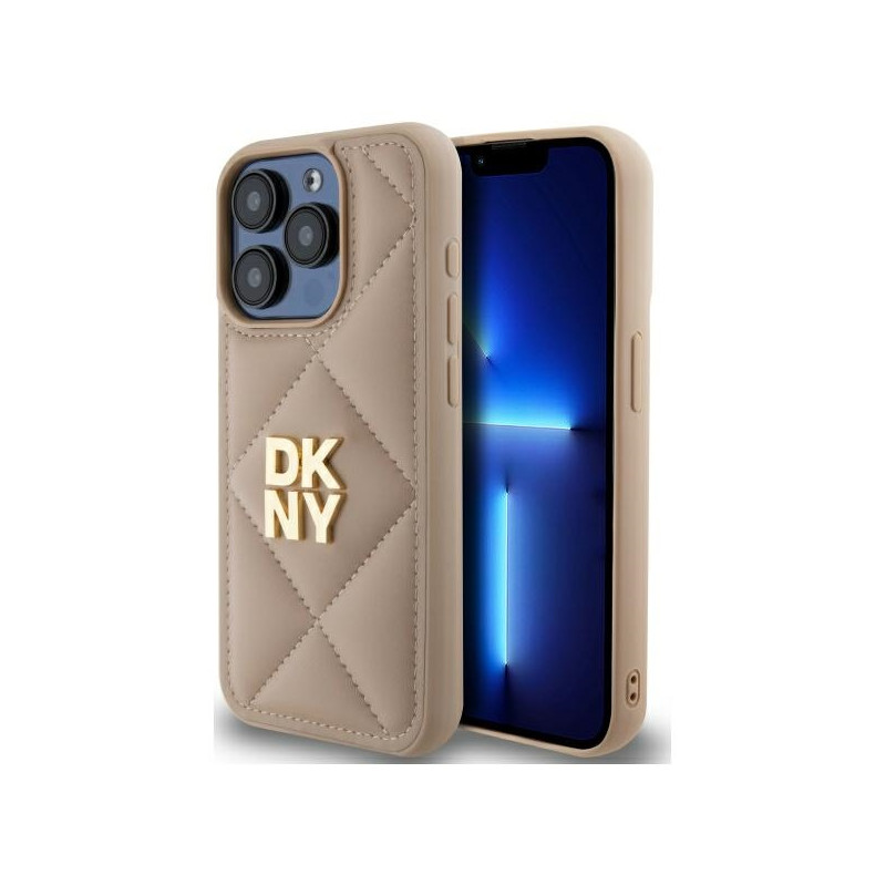 DKNY Quilted Stack Logo dėklas, skirtas iPhone 15 Pro - smėlio spalvos