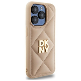 DKNY Quilted Stack Logo dėklas, skirtas iPhone 15 Pro - smėlio spalvos