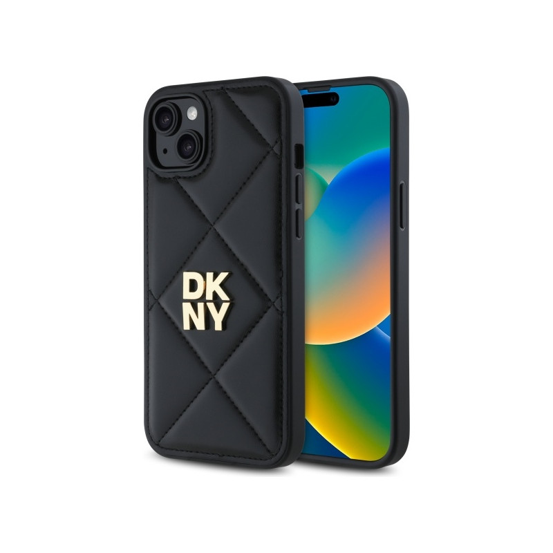 DKNY Quilted Stack Logo dėklas, skirtas iPhone 15 Plus - juodas