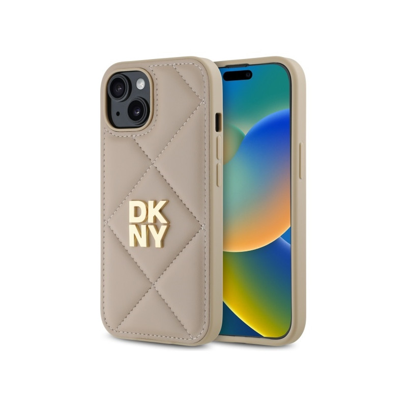 DKNY Quilted Stack Logo dėklas iPhone 15 - smėlio spalvos