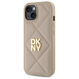 DKNY Quilted Stack Logo dėklas iPhone 15 - smėlio spalvos