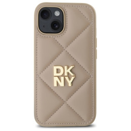 DKNY Quilted Stack Logo dėklas iPhone 15 - smėlio spalvos