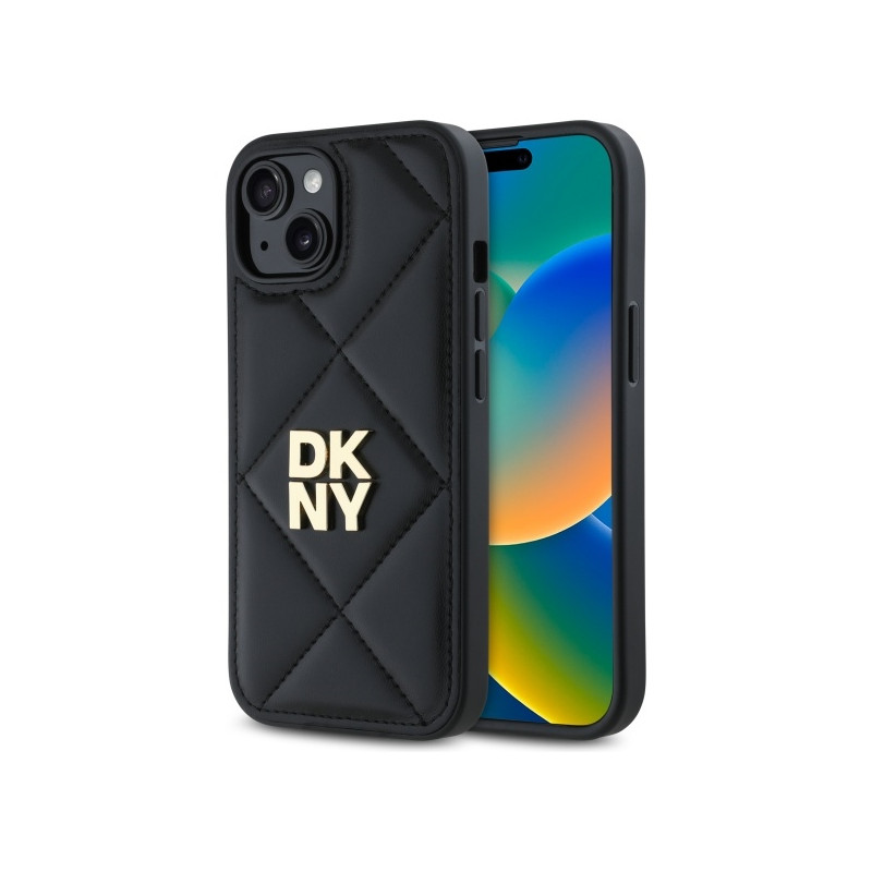DKNY Quilted Stack Logo dėklas iPhone 15 - juodas