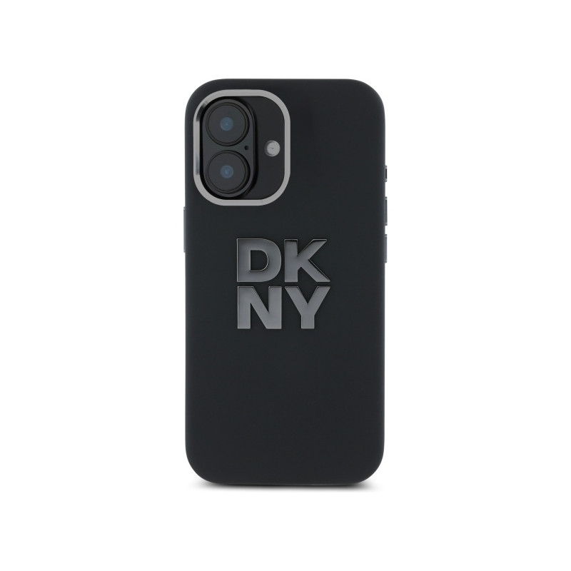 DKNY Liquid Silicone Metal Logo dėklas iPhone 16 - juodas
