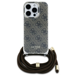 Guess Crossbody Cord 4G Print dėklas, skirtas iPhone 16 Pro - rudas