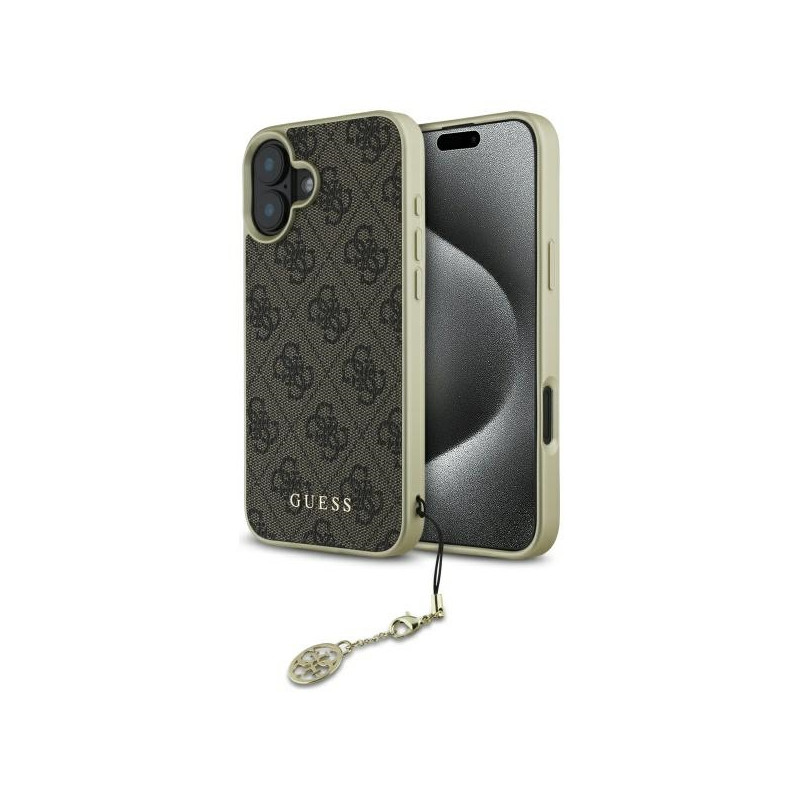 Guess 4G Charms Collection dėklas iPhone 16 Plus - rudas