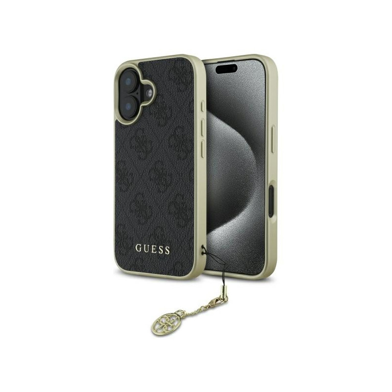 Guess 4G Charms Collection dėklas, skirtas iPhone 16 Plus - juodas