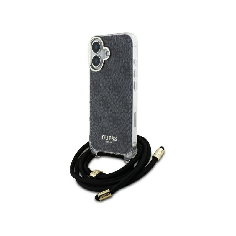 Guess Crossbody Cord 4G Print dėklas iPhone 16 - juodas