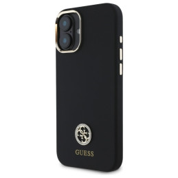 Guess Silicone Logo Strass 4G dėklas iPhone 16 - juodas