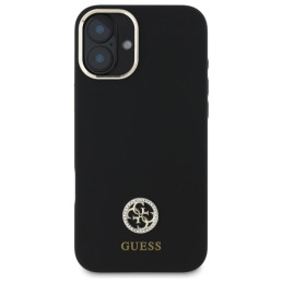 Guess Silicone Logo Strass 4G dėklas iPhone 16 - juodas